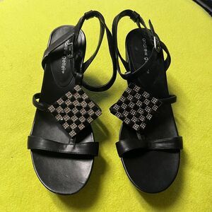 Andrew Geller Alexandra Rhinestone Women's Wedge Sandal Size 9M Black Silver